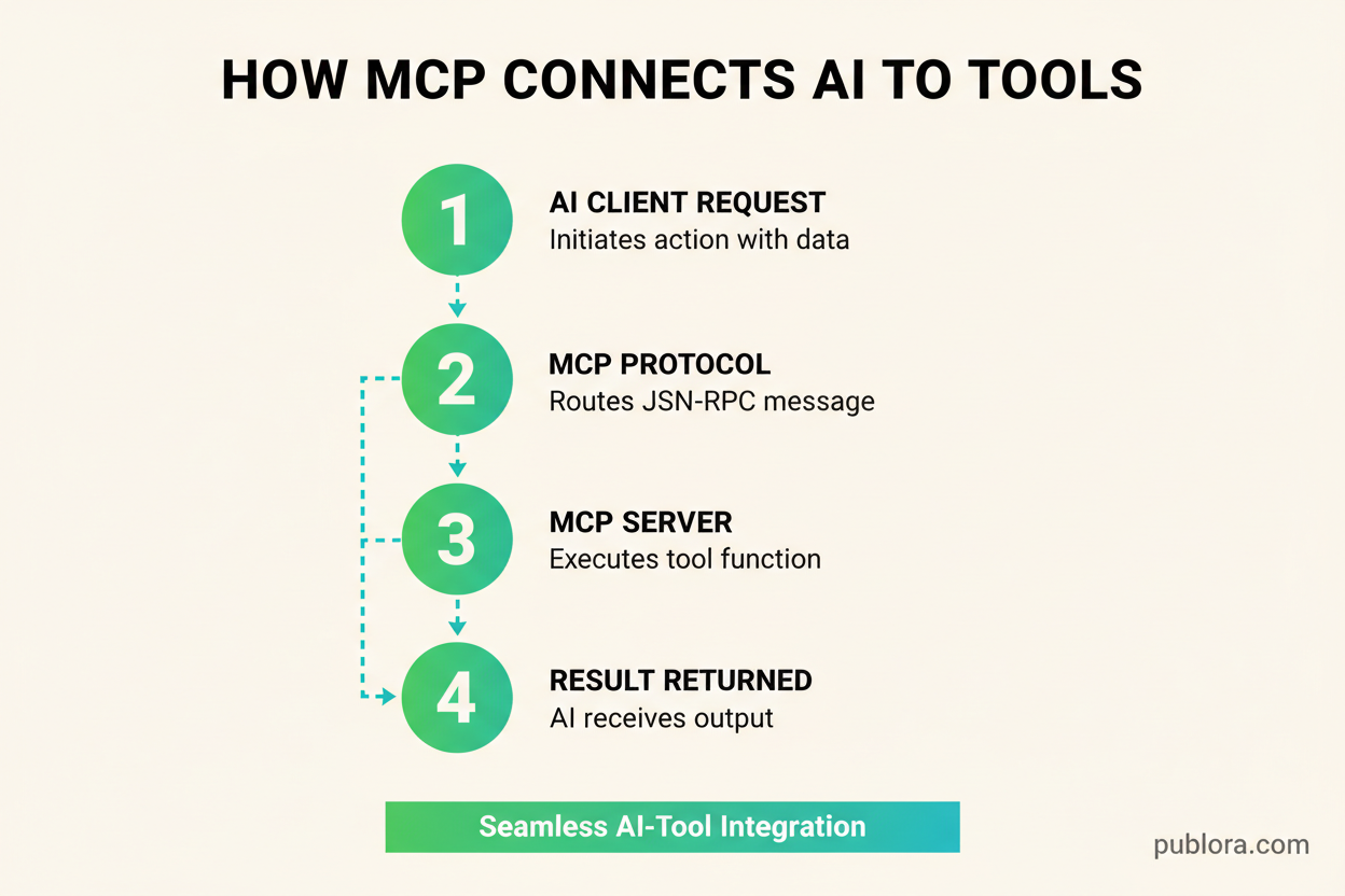 Architecture diagram showing how MCP connects AI clients like Claude Code and Cursor to MCP servers via JSON-RPC protocol