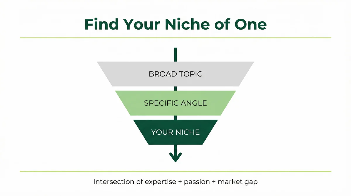 Niche funnel diagram showing how narrowing your focus from broad topic to specific sub-niche accelerates LinkedIn growth