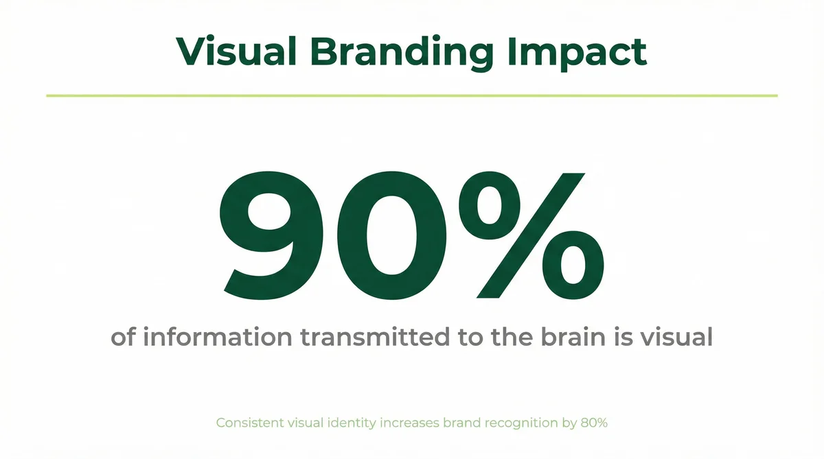 Visual branding impact: 90% of snap judgments are based on color, consistent colors increase recognition by 80%