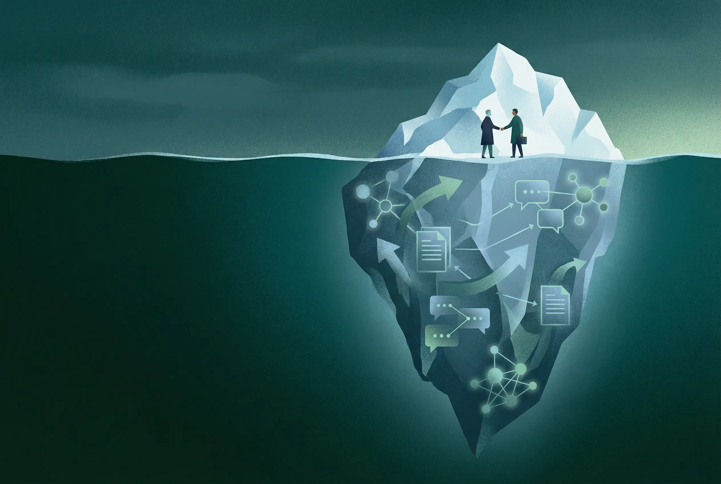 Dark funnel iceberg diagram showing 67 percent of the B2B buying journey happening before seller contact