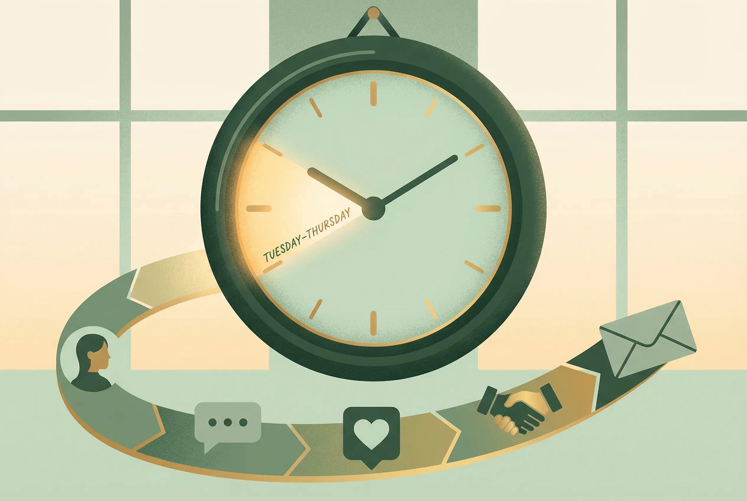 Infographic showing optimal LinkedIn outreach timing windows and response rate triggers