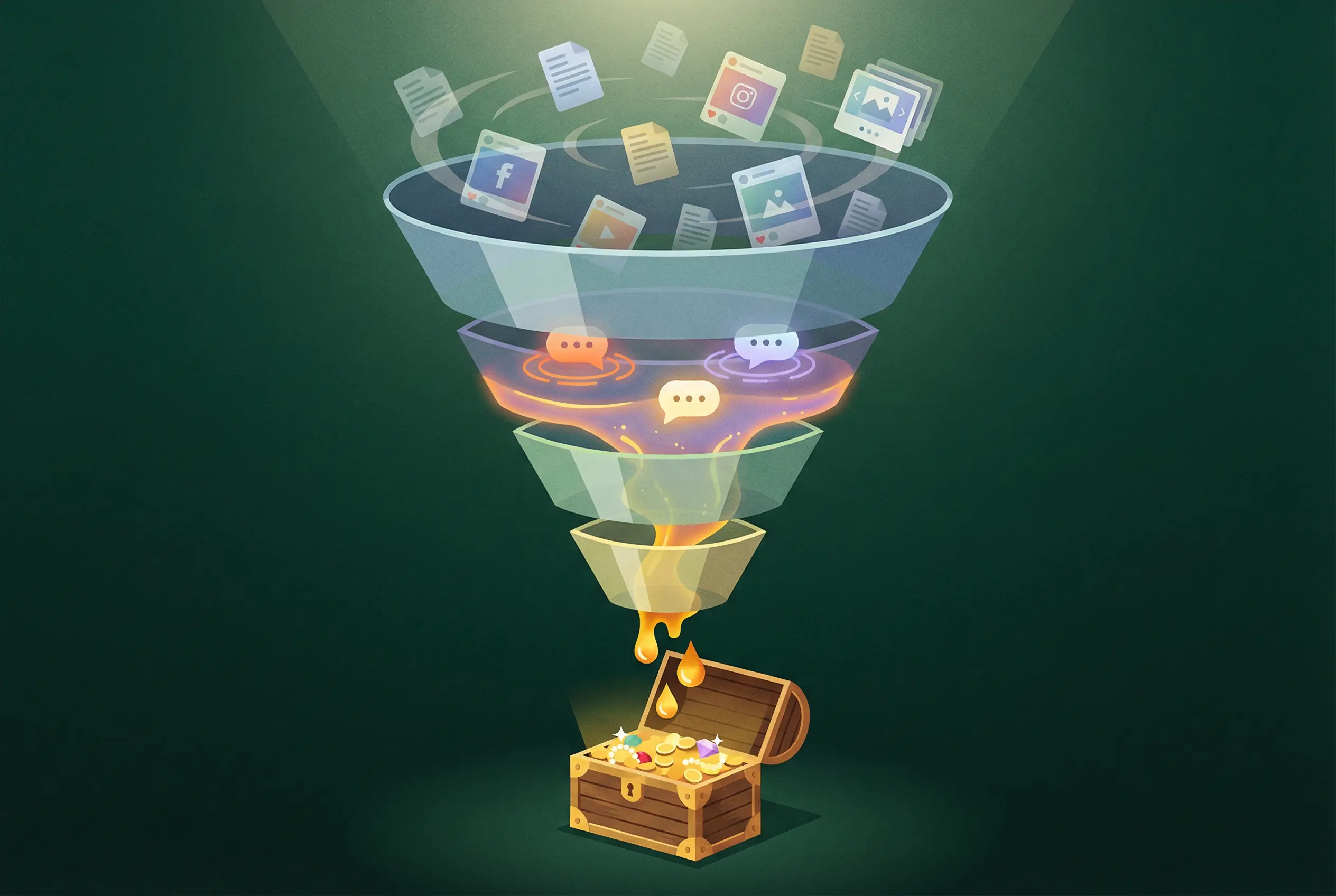 Funnel diagram showing how thought leadership content converts from awareness to purchase decision