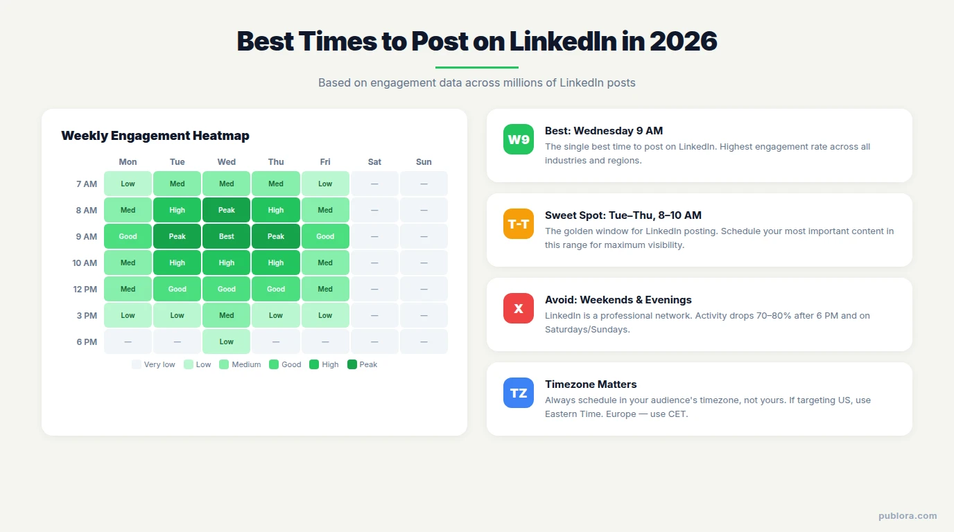 Best Times to Post on LinkedIn in 2026 — Weekly Engagement Heatmap