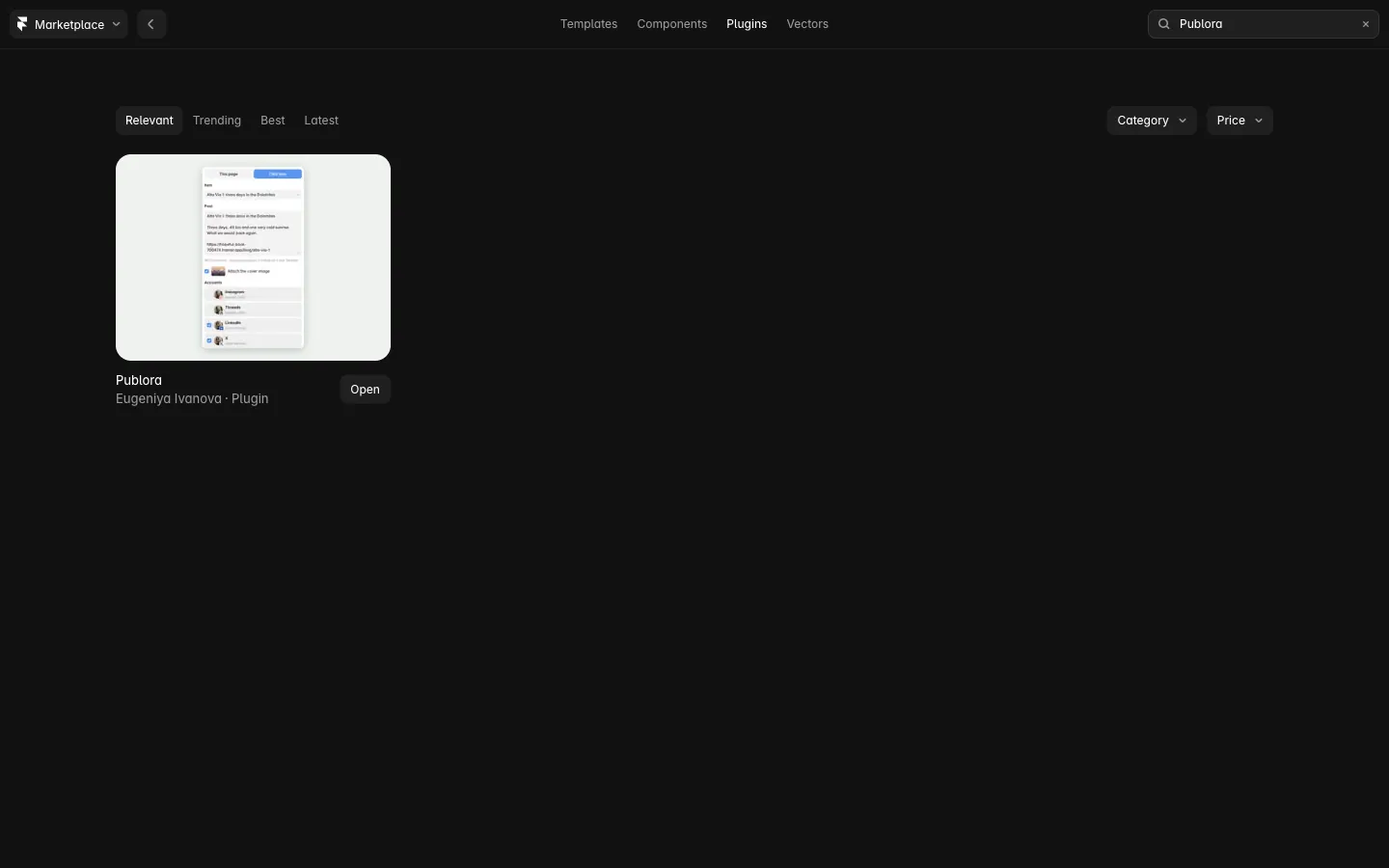 Publora in the Framer Marketplace search