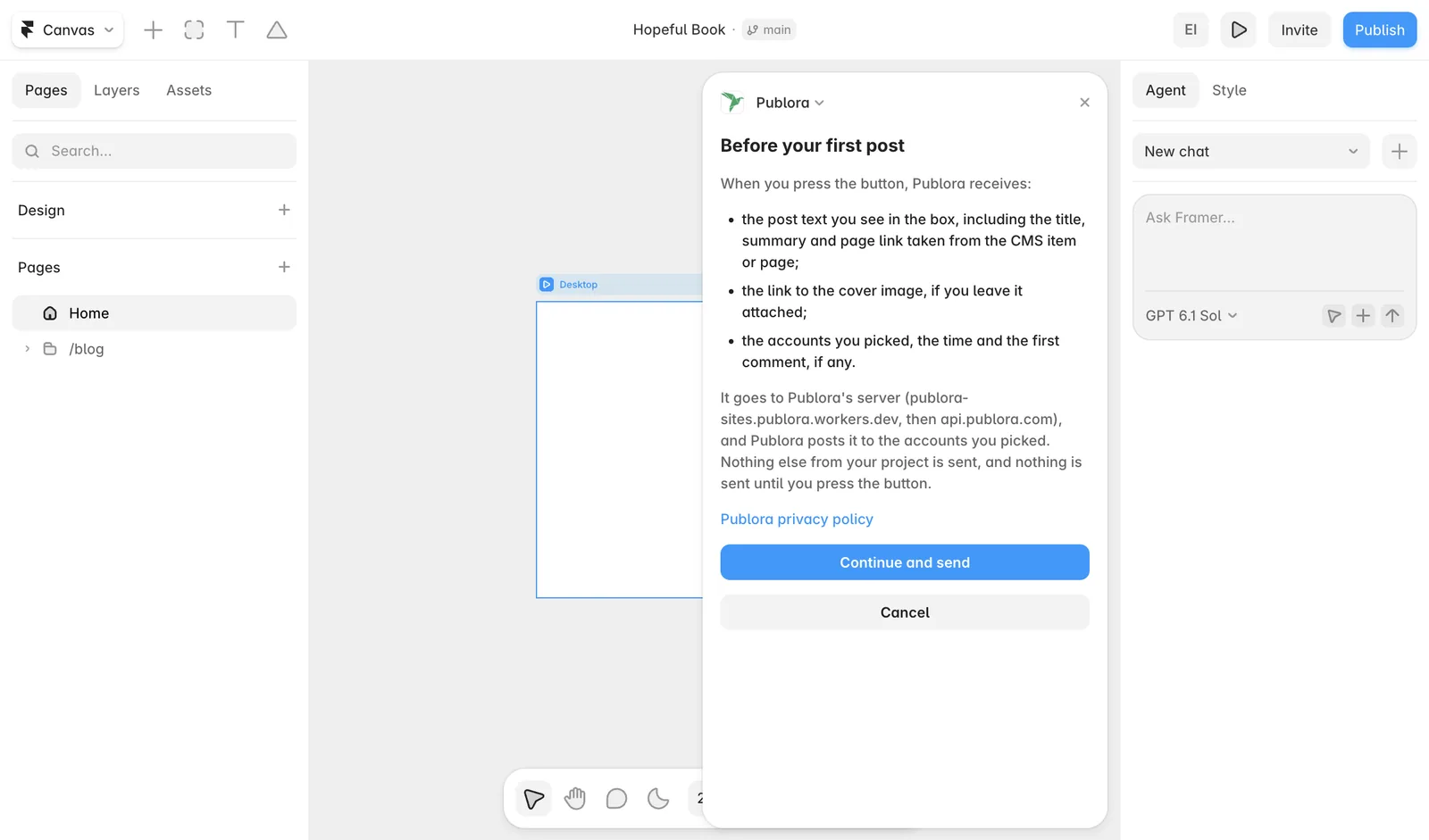 The notice before the first post: what the plugin sends to Publora and where