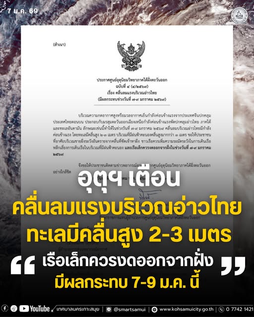 Strong Waves and Winds Forecast in the Gulf of Thailand: January 7-9, 2026